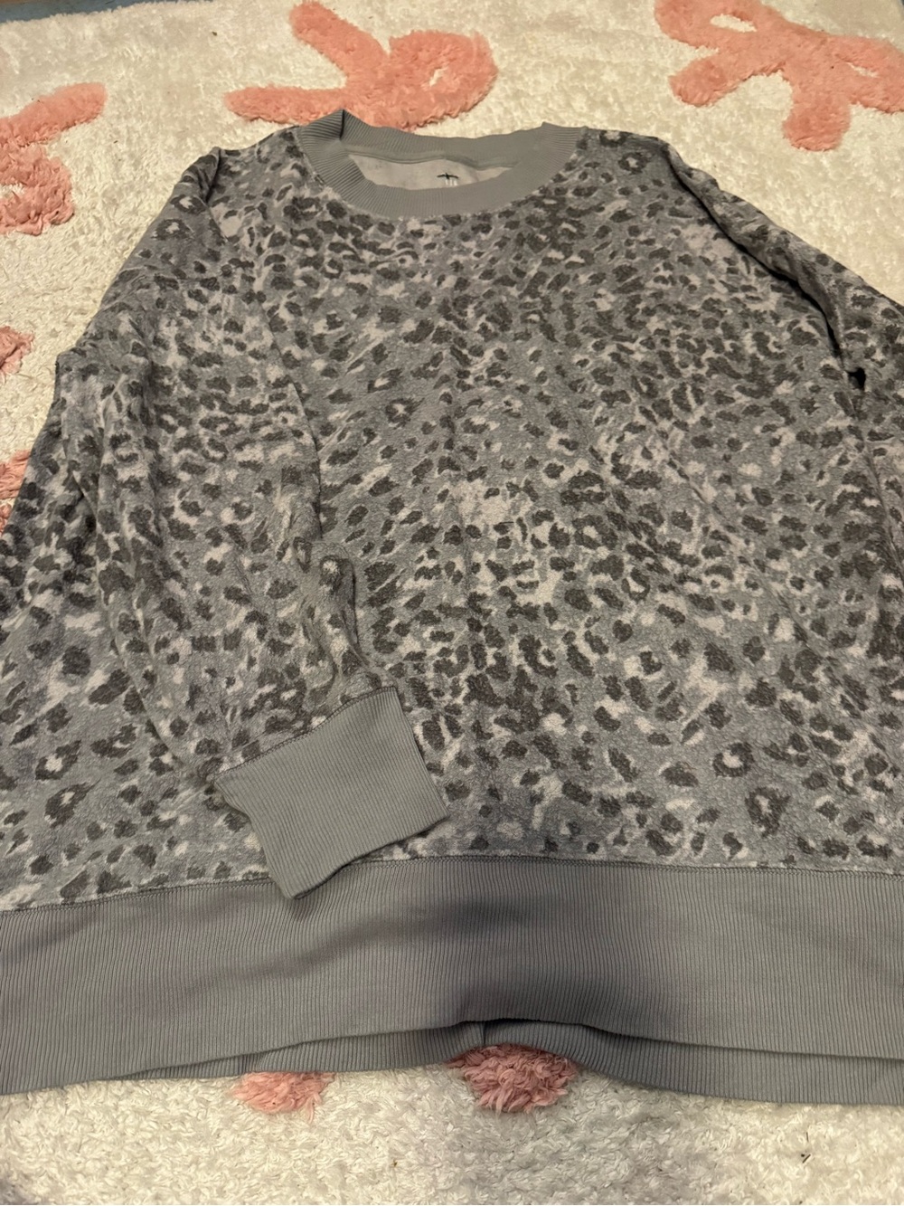 aerie Gray Leopard-Print Crewneck Sweater